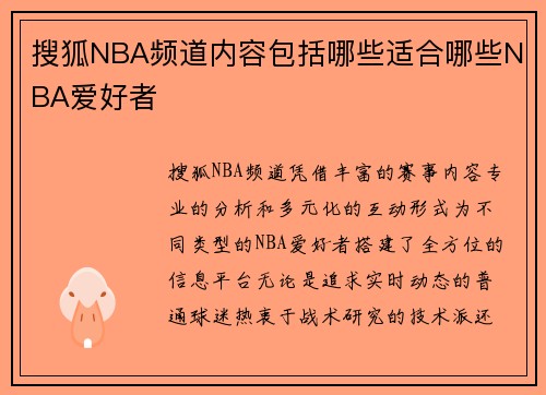 搜狐NBA频道内容包括哪些适合哪些NBA爱好者